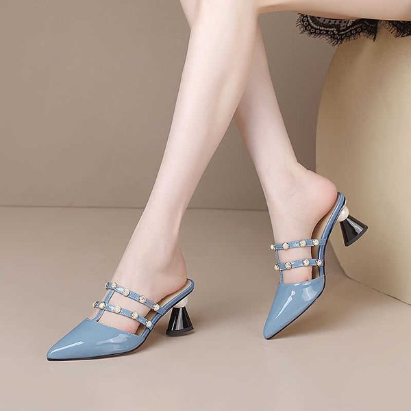 slippers 2022 summer new soft patent leather pointed toe sandals and slippers pearl high heel shaped heel fashion women's shoes j230417, Black
slippers 2022 summer new soft patent leather pointed toe sandals and slippers pearl high heel shaped heel fashion women's shoes j230417, Black