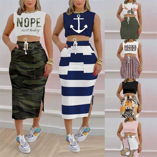 women clothing designer tracksuit two piece dresses 2023 new fashion printed open navel tank split skirt two piece set, White
women clothing designer tracksuit two piece dresses 2023 new fashion printed open navel tank split skirt two piece set, White