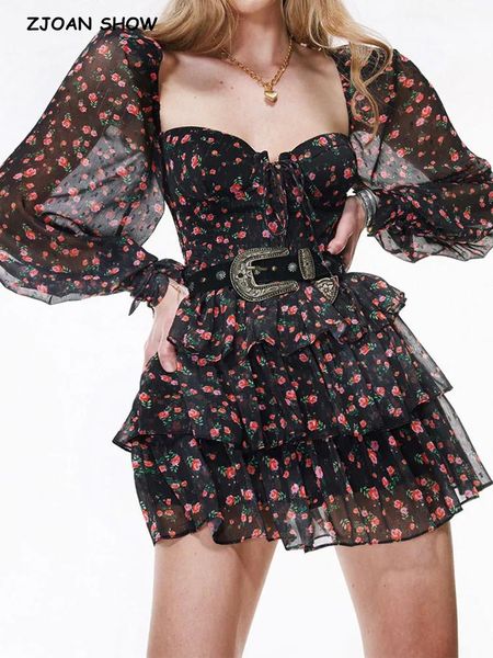 dresses 2022 women cross bandage black flower print puff long sleeve dress 3 layer wood ears ruffles hem cake mini holiday robe, Black;gray
dresses 2022 women cross bandage black flower print puff long sleeve dress 3 layer wood ears ruffles hem cake mini holiday robe, Black;gray