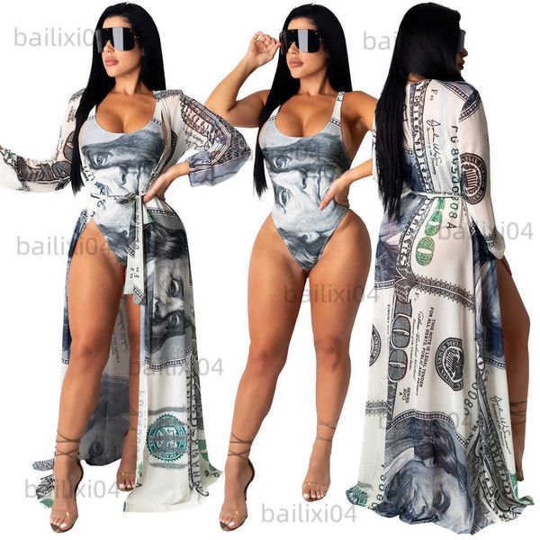 women's swimwear fashion dollar print one piece bikini + cloak set swimming wading sports women's 2022 summer new hawaii swimwear, White;black
women's swimwear fashion dollar print one piece bikini + cloak set swimming wading sports women's 2022 summer new hawaii swimwear, White;black