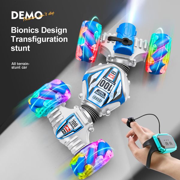 children's watches 4wd rc stunt car 2.4g radio gesture induction music light stunt spray remote control car 1 24 off-road watch control, Blue
children's watches 4wd rc stunt car 2.4g radio gesture induction music light stunt spray remote control car 1 24 off-road watch control, Blue