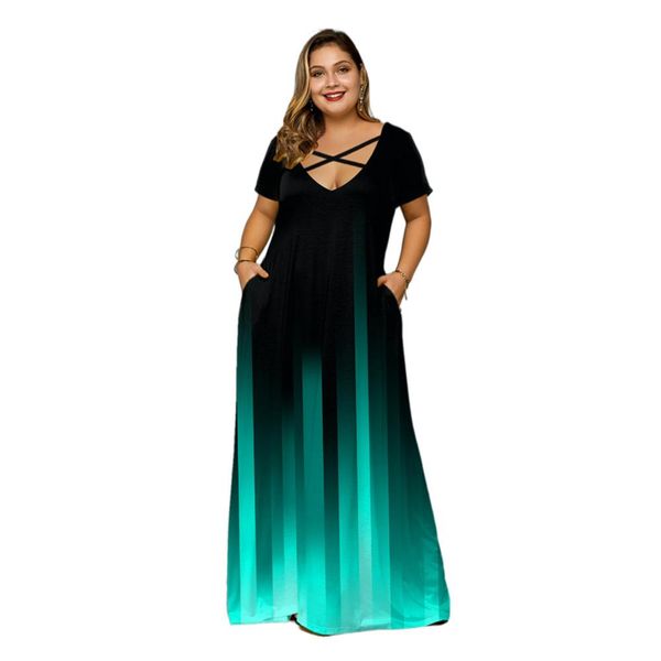 dresses plus size gradient print side pocket maxi dress summer women casual long dress short sleeve cross vneck female loose vestidos, Black
dresses plus size gradient print side pocket maxi dress summer women casual long dress short sleeve cross vneck female loose vestidos, Black