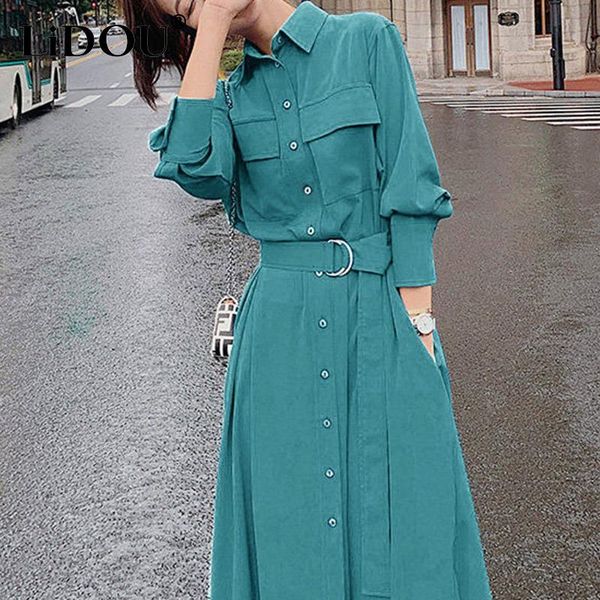 dresses autumn winter korean style elegant fashion buttons dress women long sleeve vintage waist belt vestido ladies loose solid dresses, Black;gray
dresses autumn winter korean style elegant fashion buttons dress women long sleeve vintage waist belt vestido ladies loose solid dresses, Black;gray