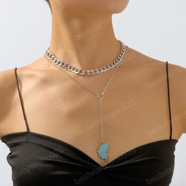 fashion thick chain butterfly pendant personalized sweet clavicle chain butterfly necklace temperament 2 layers women's necklace, Silver
fashion thick chain butterfly pendant personalized sweet clavicle chain butterfly necklace temperament 2 layers women's necklace, Silver