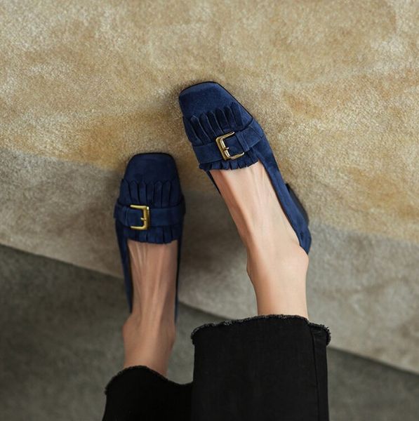 korean style tassel fringe loafers low heel office shoes genuine leather suede single shoes muller oxfords single shoe, Black 
korean style tassel fringe loafers low heel office shoes genuine leather suede single shoes muller oxfords single shoe, Black