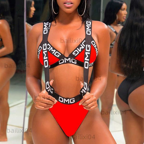 women's swimwear letter print bikini set 2020 women halter push up swimwear hollow out bandage swimsuit brazilian biquini swim bathing, White;black
women's swimwear letter print bikini set 2020 women halter push up swimwear hollow out bandage swimsuit brazilian biquini swim bathing, White;black