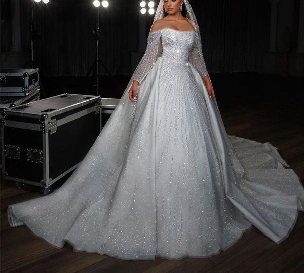 sparkly ball gown wedding dresses v neck long sleeves sequins appliques beaded floor length ruffles 3d lace detachable train bridal gowns pl, White
sparkly ball gown wedding dresses v neck long sleeves sequins appliques beaded floor length ruffles 3d lace detachable train bridal gowns pl, White