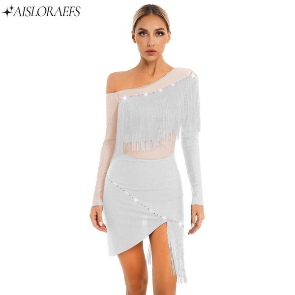 party dresses tango latin chacha samba come womens oblique shoulder fringed dance dress long sleeve irregular hem waltz dance leotard j23041, White;black
party dresses tango latin chacha samba come womens oblique shoulder fringed dance dress long sleeve irregular hem waltz dance leotard j23041, White;black