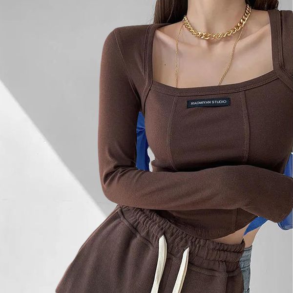 women's tshirt american style brown cropped women fashion skinny long sleeve t shirts female casual square neck tees 230417, White
women's tshirt american style brown cropped women fashion skinny long sleeve t shirts female casual square neck tees 230417, White