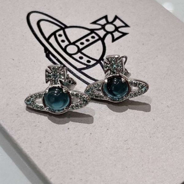 

Empress Dowager Xi's New Lake Blue Transit Beads viviene Westwood Saturn Earrings Female Vivian Light Luxury Diamond Inlaid Blue Planet Earrings