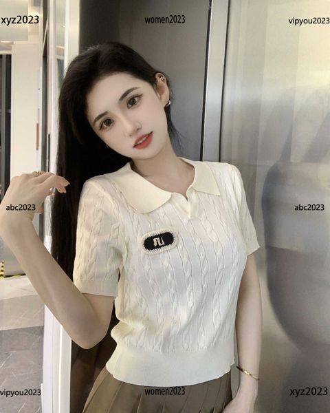 women's lapel knit shirt fried dough twists texture cardigan round designer neck short sleeves t-shirt new arrival april13, White
women's lapel knit shirt fried dough twists texture cardigan round designer neck short sleeves t-shirt new arrival april13, White