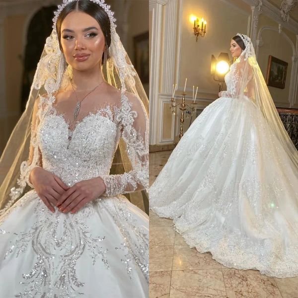 2023 gorgeous ballgown wedding dresses bridal gown long sleeves sequins applique beaded sweep train ruffles custom made plus size vestido de, White
2023 gorgeous ballgown wedding dresses bridal gown long sleeves sequins applique beaded sweep train ruffles custom made plus size vestido de, White