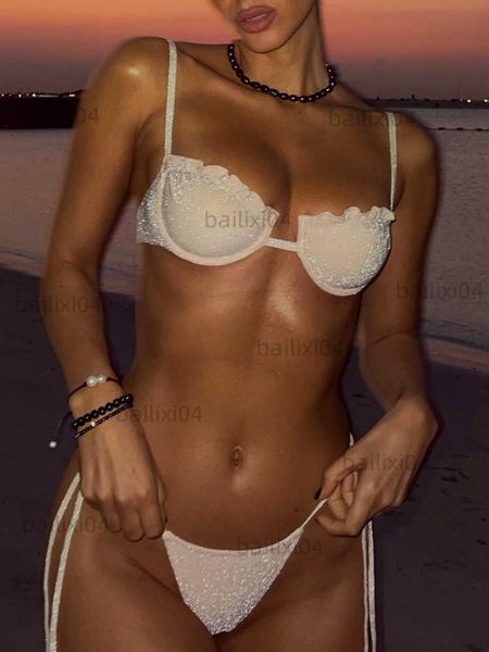 women's swimwear bikini set women swimsuit shiny pink fashion bandage bra and thong two-pieces swimwear 2023 female bathing suit holida, White;black
women's swimwear bikini set women swimsuit shiny pink fashion bandage bra and thong two-pieces swimwear 2023 female bathing suit holida, White;black