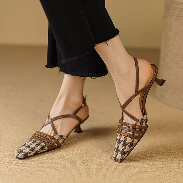 vintage plaid bandage criss cross cut out sandals fashion summer slingbacks brown dress shoes, Black
vintage plaid bandage criss cross cut out sandals fashion summer slingbacks brown dress shoes, Black