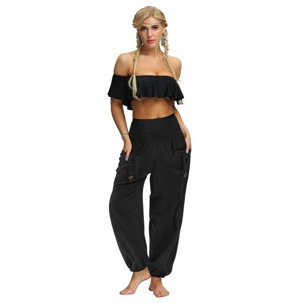 capris summer women high waist pants casual solid long trousers elastic waist loose harem pants, Black;white
capris summer women high waist pants casual solid long trousers elastic waist loose harem pants, Black;white