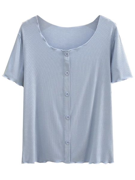 women's t-shirt plus size t-shirt for women ruffles button summer short sleeve solid color 230418, White
women's t-shirt plus size t-shirt for women ruffles button summer short sleeve solid color 230418, White