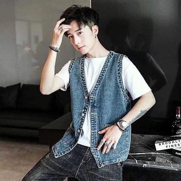men's vests korea fashion male waistcoat vintage denim vest men casual sleeveless cargo jacket vneck loose jeans gilets spring autumn 2, Black;white
men's vests korea fashion male waistcoat vintage denim vest men casual sleeveless cargo jacket vneck loose jeans gilets spring autumn 2, Black;white
