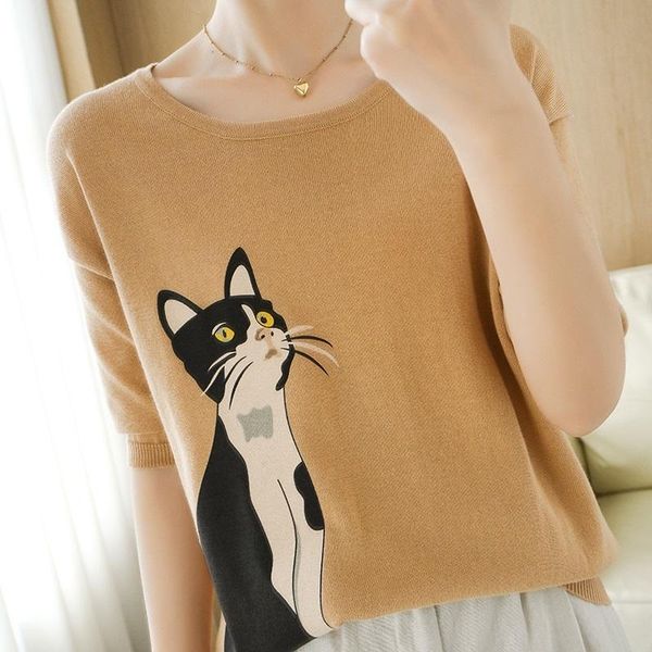 t-shirt 100% cotton knit short sleeve pullover sweater women's 2022 summer new round neck casual loose fashion printed large size tshir, White
t-shirt 100% cotton knit short sleeve pullover sweater women's 2022 summer new round neck casual loose fashion printed large size tshir, White