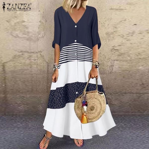 dresses women stiching sundress zanzea 2022 elegant summer shirt dress half sleeve printed maxi vestidos female v neck robe, Black;gray
dresses women stiching sundress zanzea 2022 elegant summer shirt dress half sleeve printed maxi vestidos female v neck robe, Black;gray