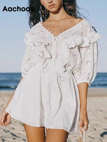 dresses aachoae chic women v neck lace white dress floral embroidery ruffles mini dresses summmer bow tie elastic waist beach sundress, Black;gray
dresses aachoae chic women v neck lace white dress floral embroidery ruffles mini dresses summmer bow tie elastic waist beach sundress, Black;gray