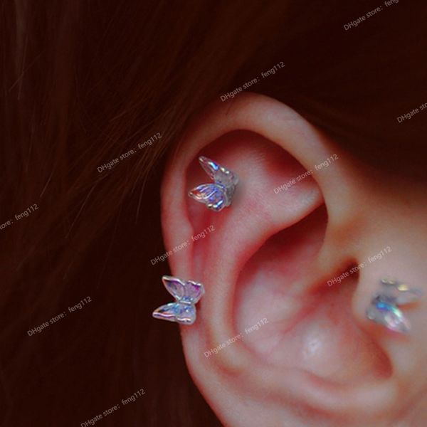 1pcs ins little butterfly stud tragus earring for women acrylic rainbow titanium steel screw piercing mid low helix earring earringsstud ear, Golden;silver
1pcs ins little butterfly stud tragus earring for women acrylic rainbow titanium steel screw piercing mid low helix earring earringsstud ear, Golden;silver