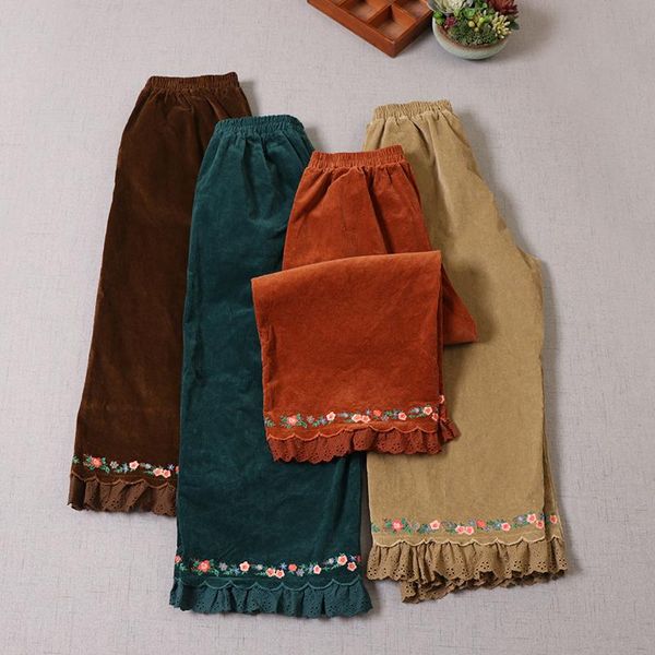 capris sweet mori women's retro embroidery hem wide leg pants women elastic waist corduroy casual pants 821204, Black;white
capris sweet mori women's retro embroidery hem wide leg pants women elastic waist corduroy casual pants 821204, Black;white