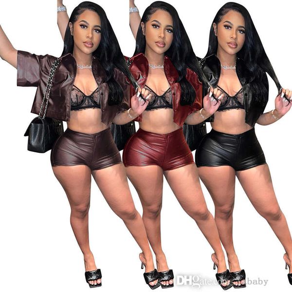 2023 summer tracksuit women fashion solid color pu leather suits short sleeve single breasted shirt shorts outfits tight two piece set, Gray
2023 summer tracksuit women fashion solid color pu leather suits short sleeve single breasted shirt shorts outfits tight two piece set, Gray