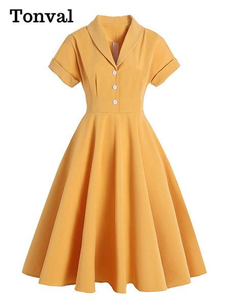 dresses tonval turn down collar button up yellow elegant women summer dress 1950s vintage style ladies solid midi swing dresses, Black;gray
dresses tonval turn down collar button up yellow elegant women summer dress 1950s vintage style ladies solid midi swing dresses, Black;gray