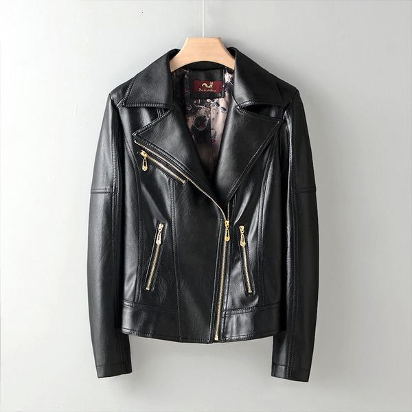 women's leather faux korean version motorcycle pu jacket women long sleeve short joker slim zipper coat 230418, Black
women's leather faux korean version motorcycle pu jacket women long sleeve short joker slim zipper coat 230418, Black