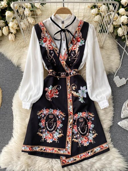 dresses 2021 spring autumn elegant 2 piece set overalls dress women bow collar white shirt irregular flower print vneck vest dress, Black;gray
dresses 2021 spring autumn elegant 2 piece set overalls dress women bow collar white shirt irregular flower print vneck vest dress, Black;gray