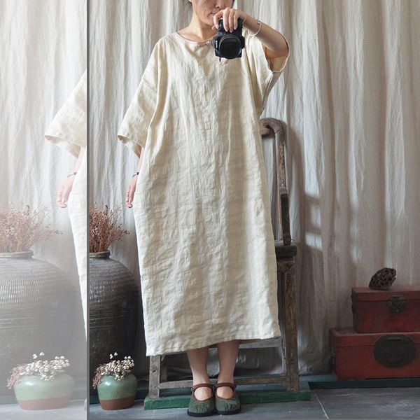 dresses johnature women cotton linen vintage dresses oneck bat sleeve robes 2021 summer new button female clothing dresses, Black;gray
dresses johnature women cotton linen vintage dresses oneck bat sleeve robes 2021 summer new button female clothing dresses, Black;gray