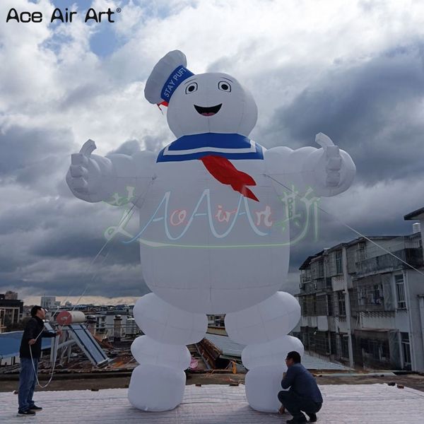 Image of Giant Inflatable Ghostbuster Stay Puft Cartoon Character Balloon Pop Up Marshmallow Man With Removable Banner For Decoration or Advertising