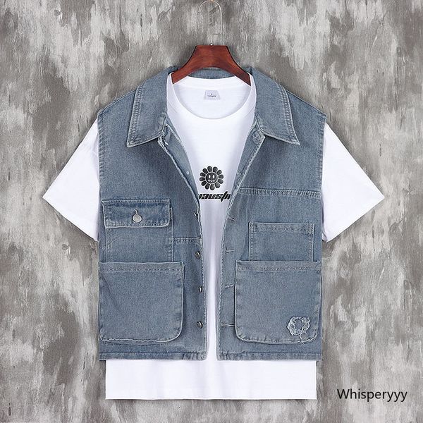 men's vests spring summer sleeveless denim jacket tooling vest men loose jeans waistcoat korean fashion youth cargo coat multipocket bl, Black;white
men's vests spring summer sleeveless denim jacket tooling vest men loose jeans waistcoat korean fashion youth cargo coat multipocket bl, Black;white