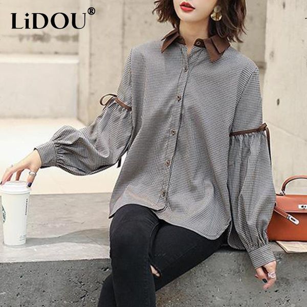 shirts spring autumn oversized vintage plaid print lace up puff long sleeve loose casual doll shirt women poloneck patchwork blouse, White
shirts spring autumn oversized vintage plaid print lace up puff long sleeve loose casual doll shirt women poloneck patchwork blouse, White