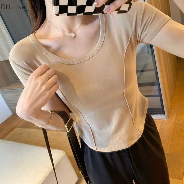 t-shirt westernized spicy girl t-shirt~slim fit u-neck solid cotton short sleeve spring/summer new 31, White
t-shirt westernized spicy girl t-shirt~slim fit u-neck solid cotton short sleeve spring/summer new 31, White