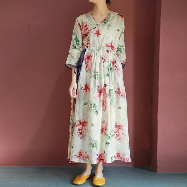 dresses johnature women vintage print floral dress vneck seven sleeve robes ramie belt female clothes 2021 summer new high waist dress, Black;gray
dresses johnature women vintage print floral dress vneck seven sleeve robes ramie belt female clothes 2021 summer new high waist dress, Black;gray