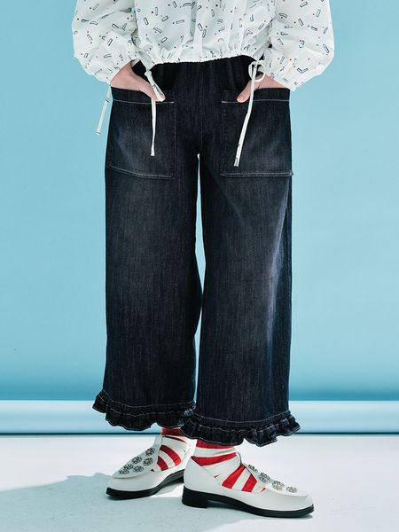 women's jeans imakokoni's original design spring elastic waist jeans pure cotton ruffle casual straight loose pant's wear 233, Blue
women's jeans imakokoni's original design spring elastic waist jeans pure cotton ruffle casual straight loose pant's wear 233, Blue