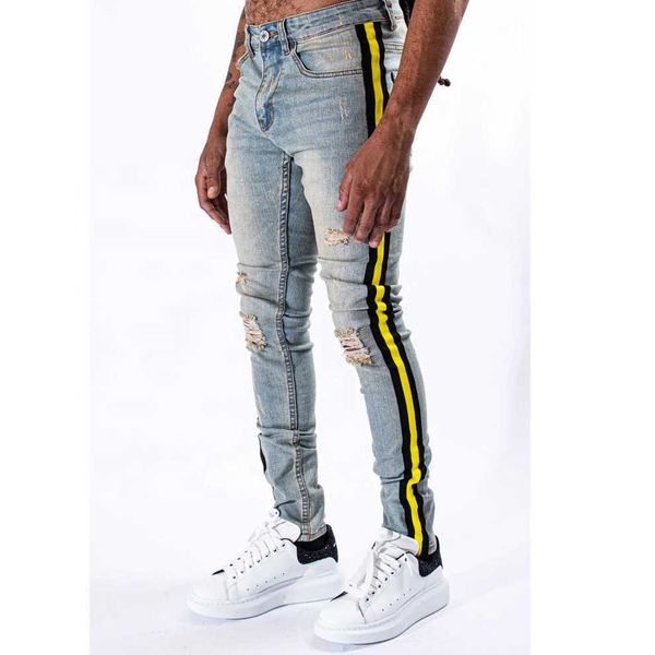 oem odm ripped denim customized pencil pants wholesale fashion slim skinny fit side stripe jeans for men, Blue
oem odm ripped denim customized pencil pants wholesale fashion slim skinny fit side stripe jeans for men, Blue