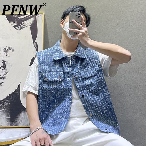 men's vests pfnw spring summer thin sequined denim vest pockets handsome trendy sleeveless baggy niche high street coats 28a2237 230418, Black;white
men's vests pfnw spring summer thin sequined denim vest pockets handsome trendy sleeveless baggy niche high street coats 28a2237 230418, Black;white