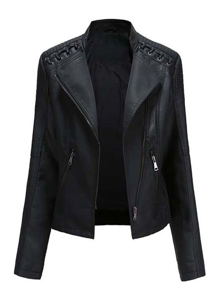 women's leather faux autumn winter pu jacket long sleeve zipper slim motor biker coat female outwear 230418, Black
women's leather faux autumn winter pu jacket long sleeve zipper slim motor biker coat female outwear 230418, Black