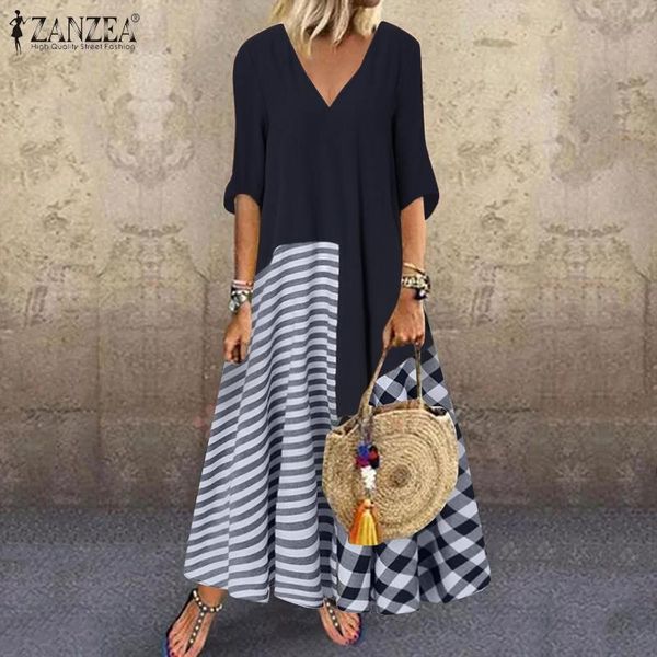 dresses zanzea stylish striped dress womens patchwork sundress summer half sleeve vestidos female v neck printed casual robe, Black;gray
dresses zanzea stylish striped dress womens patchwork sundress summer half sleeve vestidos female v neck printed casual robe, Black;gray
