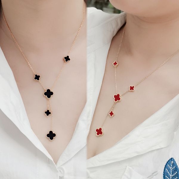 luxury brand black white red clover pendant necklace jewelry for women gift, Silver
luxury brand black white red clover pendant necklace jewelry for women gift, Silver