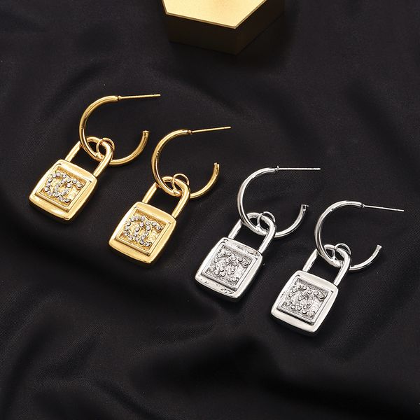 designer letter stud earrings fashion style lock pendant earring for women brand jewelry accessory gifts, Golden;silver
designer letter stud earrings fashion style lock pendant earring for women brand jewelry accessory gifts, Golden;silver
