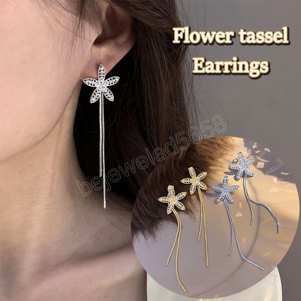 shiny crystal flower earrings luxury long chain tassel ear line dangle earrings for women girls birthday gifts, Silver
shiny crystal flower earrings luxury long chain tassel ear line dangle earrings for women girls birthday gifts, Silver