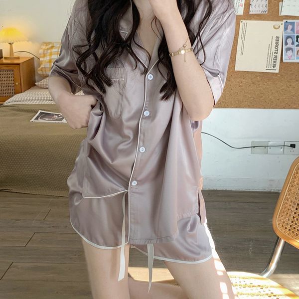 women's sleepwear summer ladies sweet satin silk solid color pajamas set short sleevepants women ice silk cute homewear casual wear 230, Black;red
women's sleepwear summer ladies sweet satin silk solid color pajamas set short sleevepants women ice silk cute homewear casual wear 230, Black;red