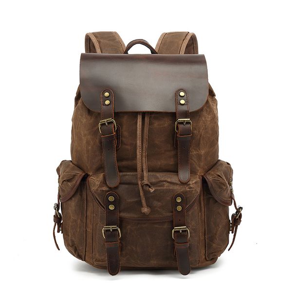 school bags casual oil wax canvas backpacks vintage waterproof large capacity travel bag women mochila leather lapdrawstring rucksack 230417
school bags casual oil wax canvas backpacks vintage waterproof large capacity travel bag women mochila leather lapdrawstring rucksack 230417