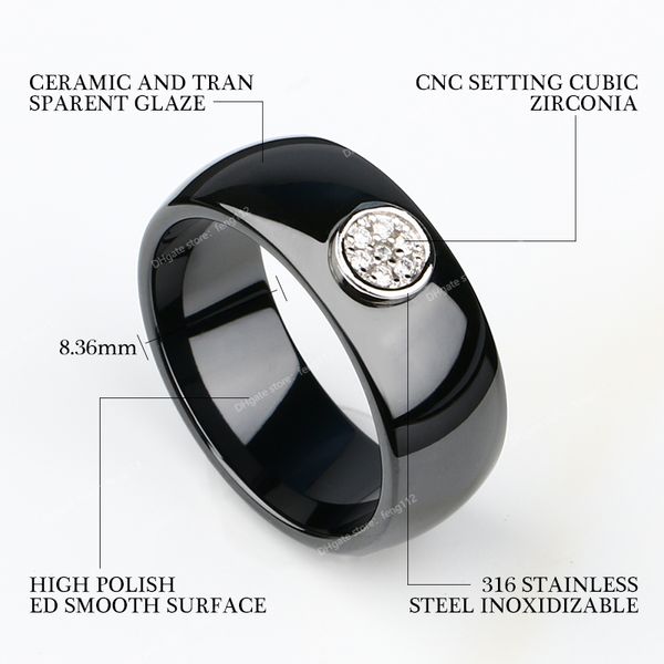 8mm black ceramic women's ring fashion cz rhinestone ceramic rings men's big crystal wedding female christmas jewelry 6-12 size fa, Golden;silver
8mm black ceramic women's ring fashion cz rhinestone ceramic rings men's big crystal wedding female christmas jewelry 6-12 size fa, Golden;silver
