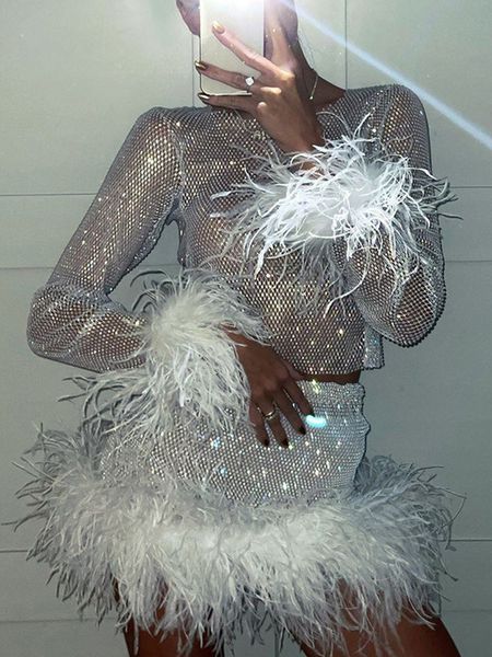two piece dress shiny seethrough mesh feather long sleeve oneck bodycon package hip set party night club sets with skirt 230418, White
two piece dress shiny seethrough mesh feather long sleeve oneck bodycon package hip set party night club sets with skirt 230418, White