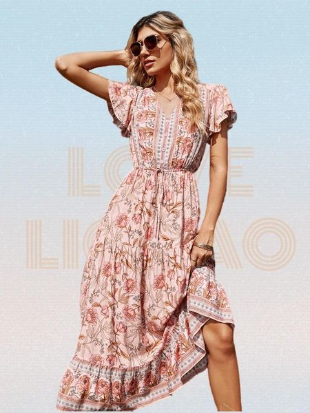dresses pink printing long dress women summer 2022 vneck butterfly sleeve aline maxi dress floral bohemian casual dress robe femme, Black;gray
dresses pink printing long dress women summer 2022 vneck butterfly sleeve aline maxi dress floral bohemian casual dress robe femme, Black;gray