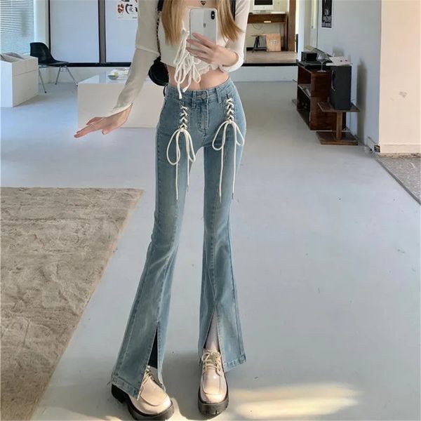women's jeans y2k laceup flare 4xl vintage cute kawaii trousers aesthetic streetwear casual bell pant korean distressed jean 230418, Blue
women's jeans y2k laceup flare 4xl vintage cute kawaii trousers aesthetic streetwear casual bell pant korean distressed jean 230418, Blue